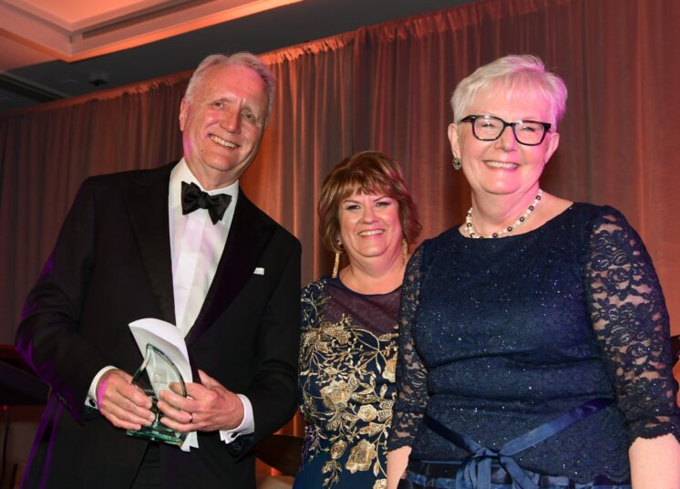 Pictured above: The honoree, Tim Eaton, with IBF President Lisa Nyuli and Justice Mary Jane Theis at the Four Seasons during IBF’s May Gala.