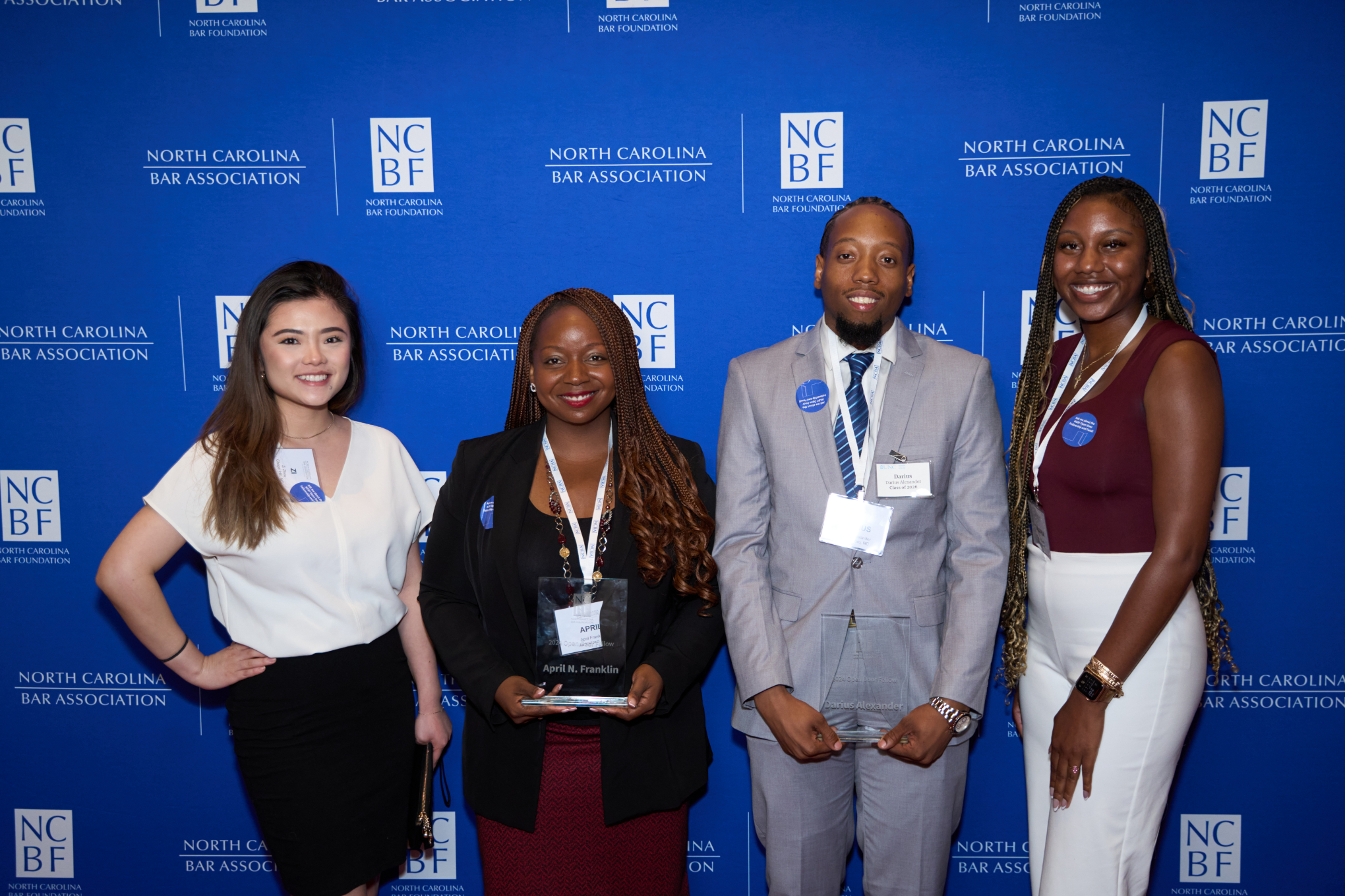 The first four Open Door Fellows, from left: Zi Yi Zhou, April Franklin, Darius Alexander and Tavaria Smith.